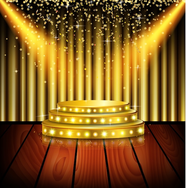 Premium Vector | Empty stage with gold curtain background