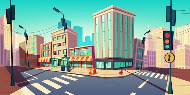 Empty street with transport highway cartoon illustration | Free Vector