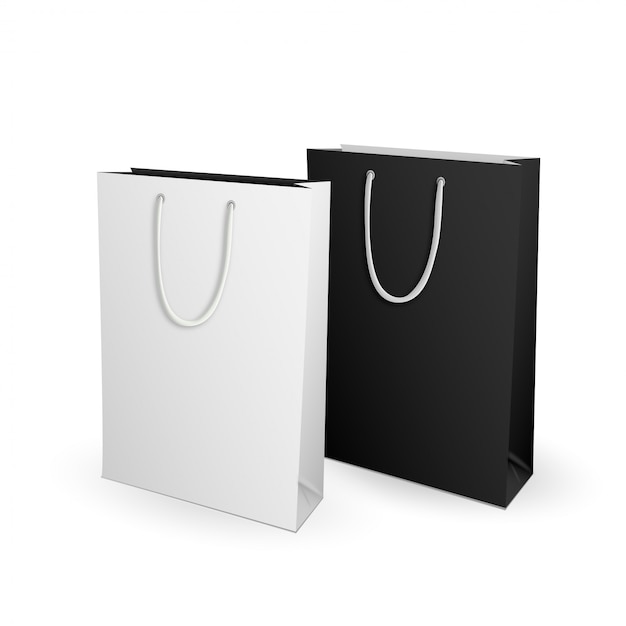 Download Empty white and black mock up template shopping bag for advertising and branding Vector ...