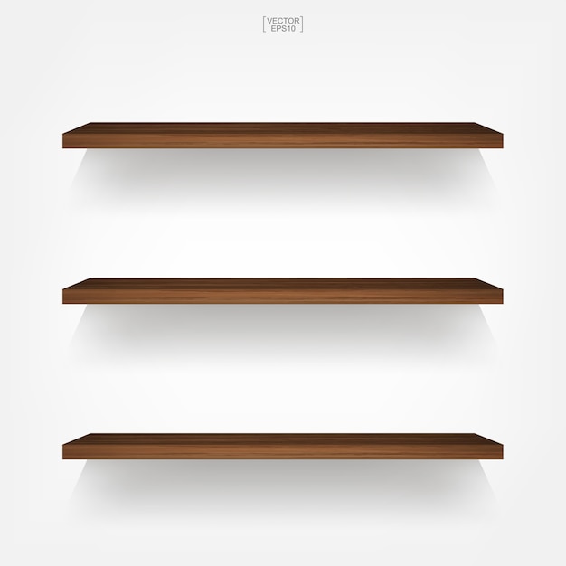 Empty wood shelf on white background. Vector | Premium Download