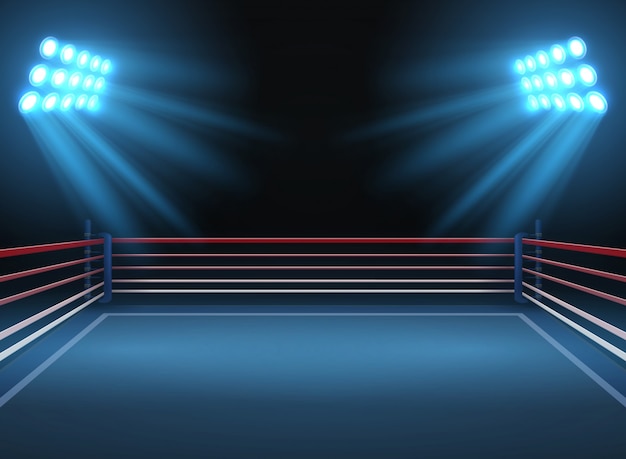 空のレスリングスポーツアリーナ ボクシングのリング劇的なスポーツのベクトルの背景 レスリングとボクシングの競技場の図のスポーツ競技リング プレミアムベクター
