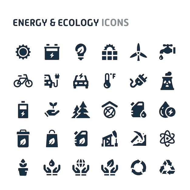 Energy & ecology icon set. fillio black icon series. Premium Vector