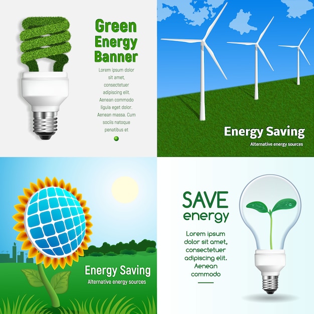 Premium Vector | Energy saving banner set