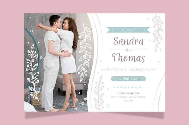 Engagement card template with photo | Free Vector