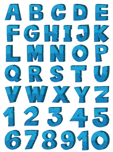 English alphabet font design in blue color