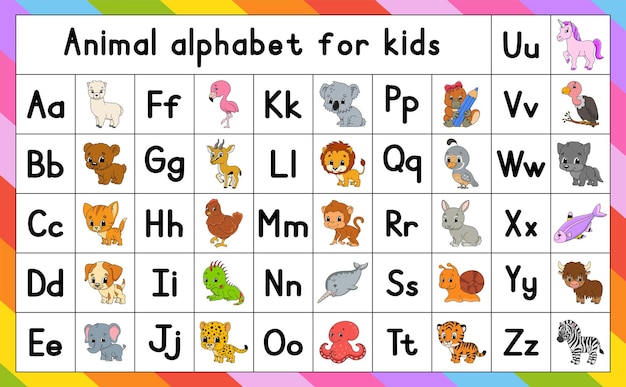 Premium Vector | English alphabet with cartoon characters.