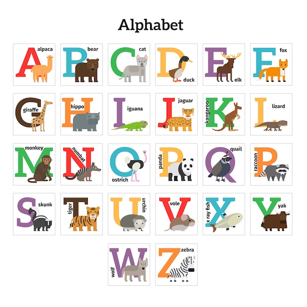 English animals zoo alphabet Vector | Premium Download