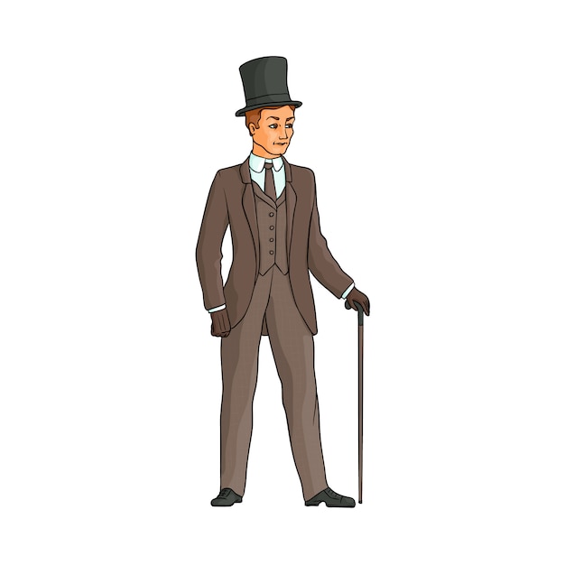 杖を持って歩く背の高い帽子の英国紳士 プレミアムベクター