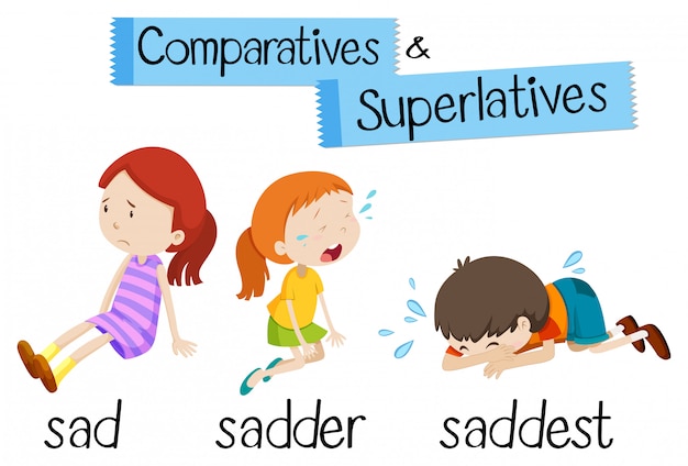 Premium Vector English Grammar For Comparatives And Superlatives With Word Sad