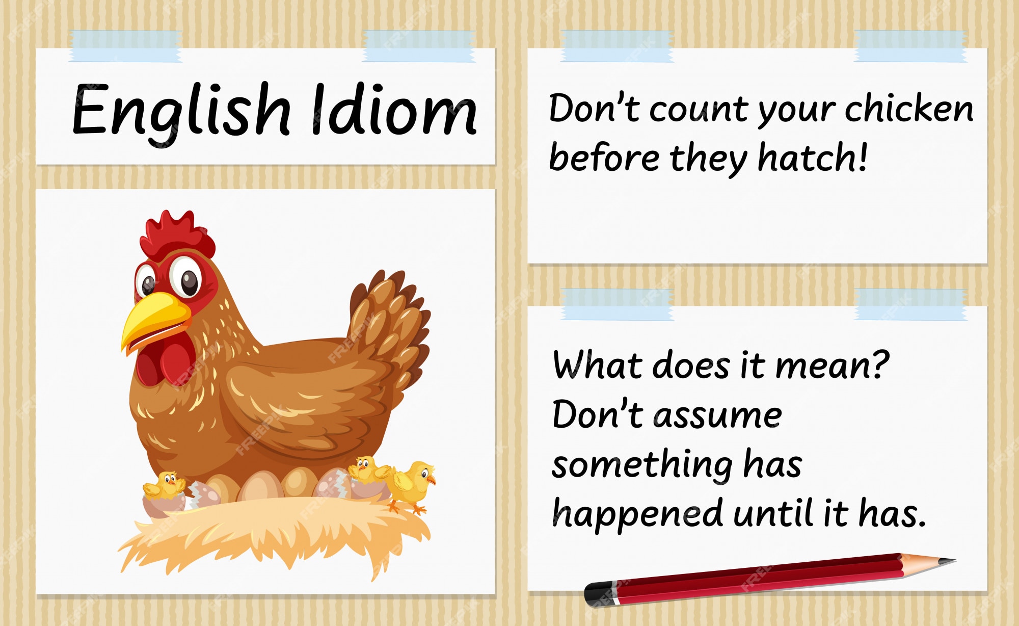 Premium Vector | English idiom don't count your chicken before they ...