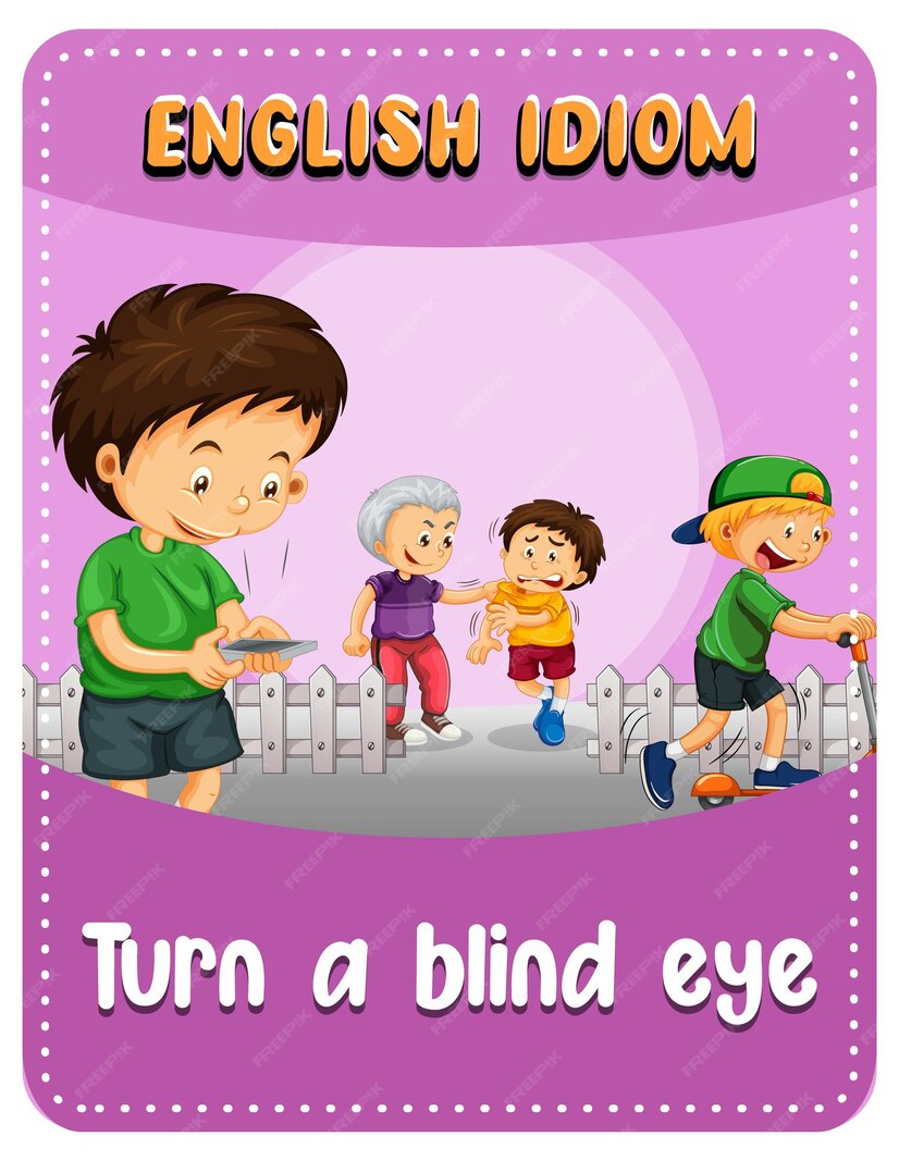 free-vector-english-idiom-with-picture-description-for-turn-a-blind-eye