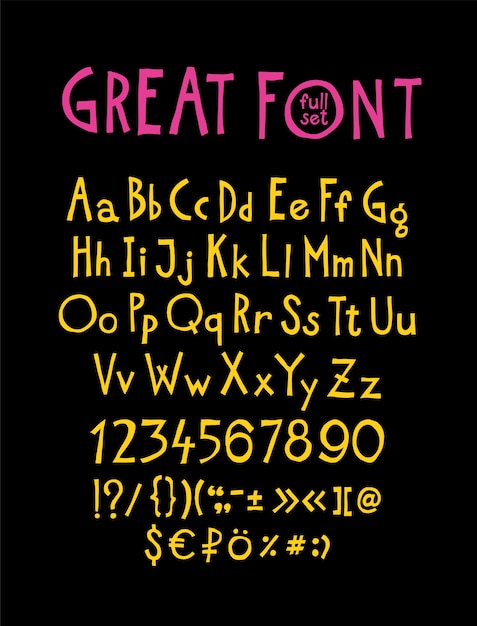 英語 オリジナルの表示フォント 記号 数字 大文字 小文字のラテン文字の完全なセット プレミアムベクター