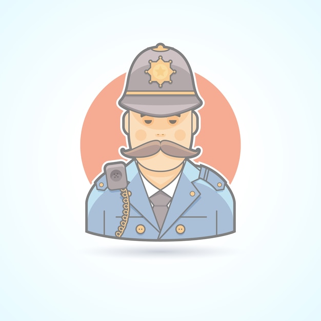 英語の警官 イギリスの警官のアイコン アバターと人のイラスト 色付きのアウトラインスタイル プレミアムベクター