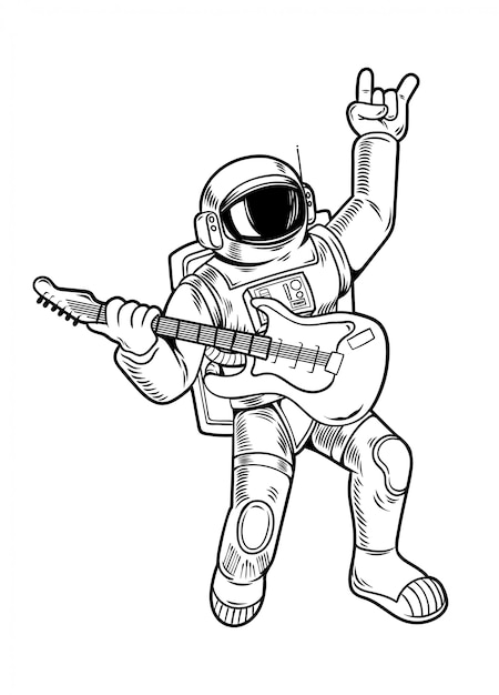 Premium Vector | Engraving draw with cool dude astronaut spaceman rock