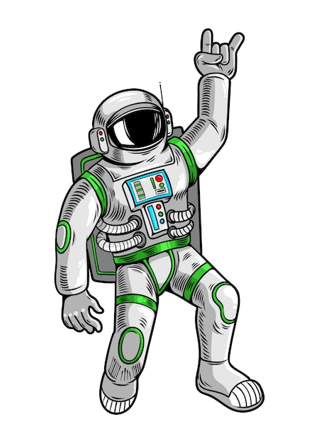 Premium Vector | Engraving draw with funny cool dude astronaut spaceman