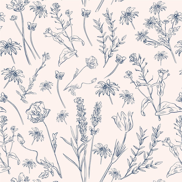 Free Vector | Engraving hand drawn botanical pattern