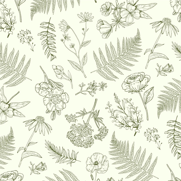 Free Vector Engraving Hand Drawn Botanical Pattern