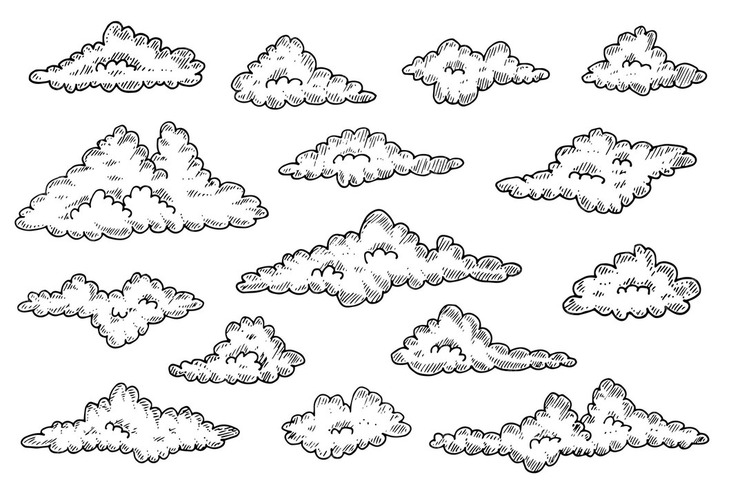 Premium Vector | Engraving hand drawn clouds collection