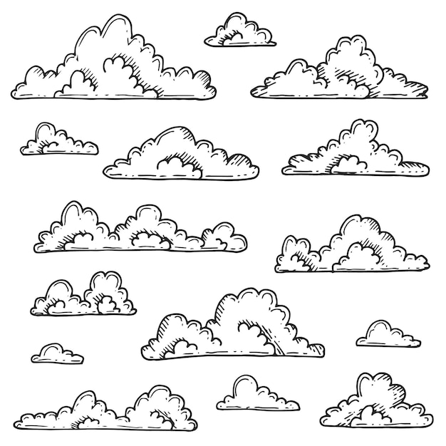 Premium Vector | Engraving hand drawn clouds collection