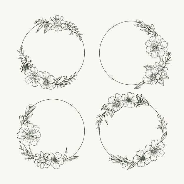 Free Vector Engraving Hand Drawn Floral Wreath Collection