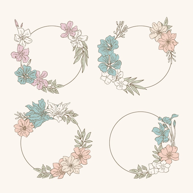 Free Vector Engraving Hand Drawn Floral Wreaths Collection