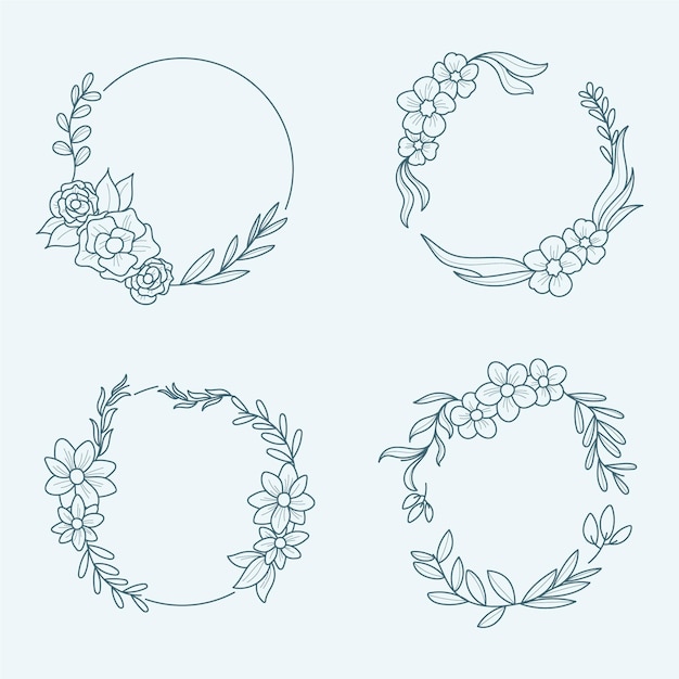 Free Vector Engraving Hand Drawn Floral Wreaths Collection