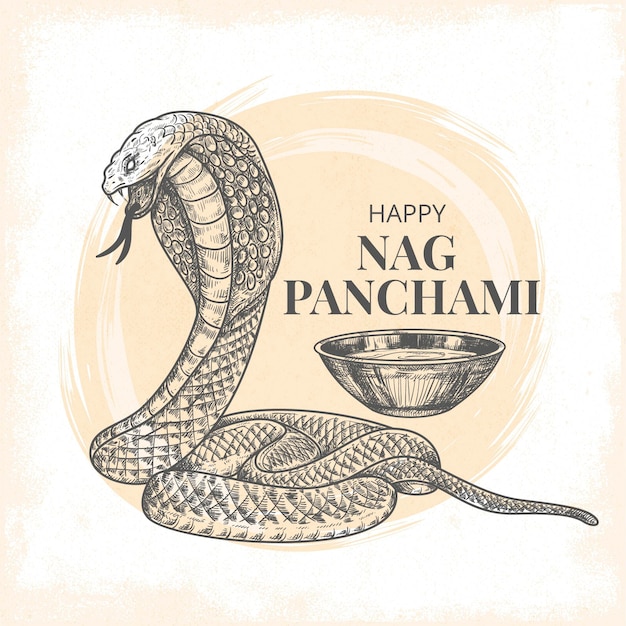 Free Vector Engraving Hand Drawn Nag Panchami Illustration