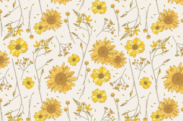 Free Vector | Engraving hand drawn pressed flowers pattern