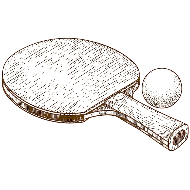 ピンポン卓球ラケットとボールの彫刻イラスト プレミアムベクター