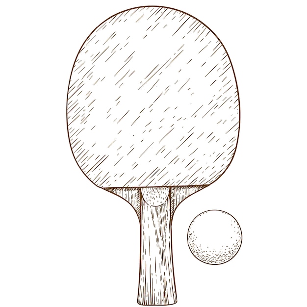 ピンポン卓球ラケットとボールの彫刻イラスト プレミアムベクター