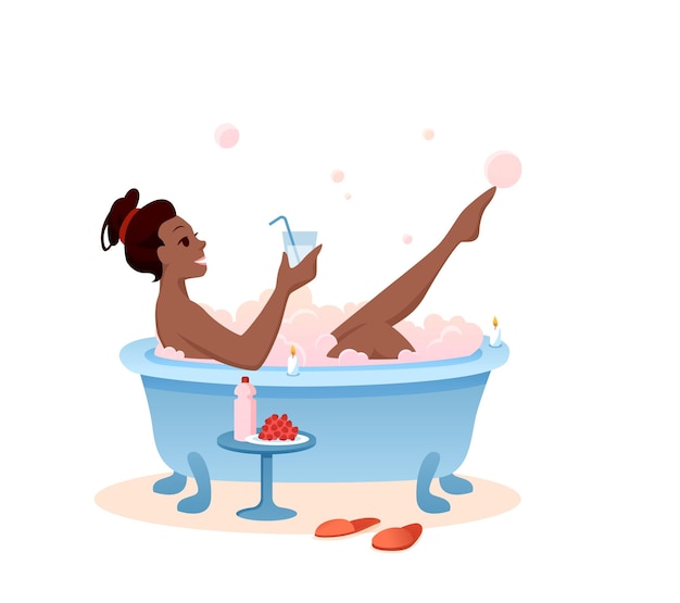 Premium Vector Enjoy Bath Time Concept Cartoon Beautiful Girl Drinking Cocktail In Bathroom For Relaxation