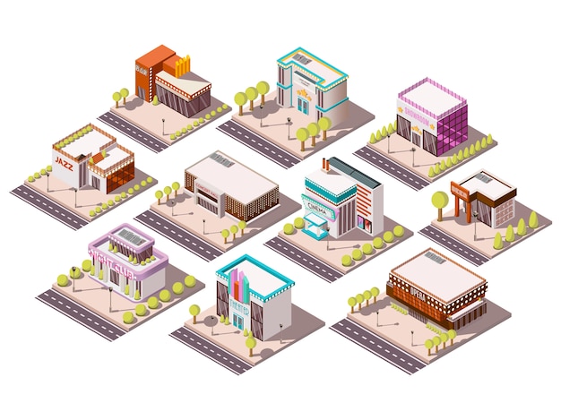 Entertainment places set Free Vector