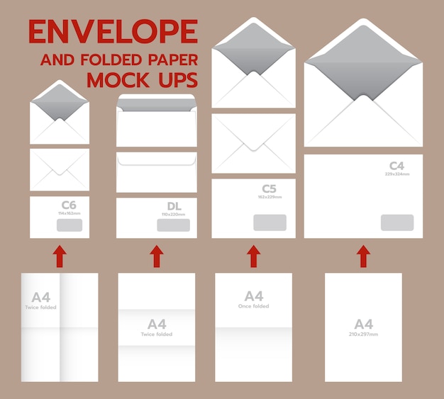 Download Envelope postal mockup set. realistic illustration of 10 ...