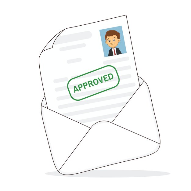 Premium Vector | Envelope with letter approved welcome new officer