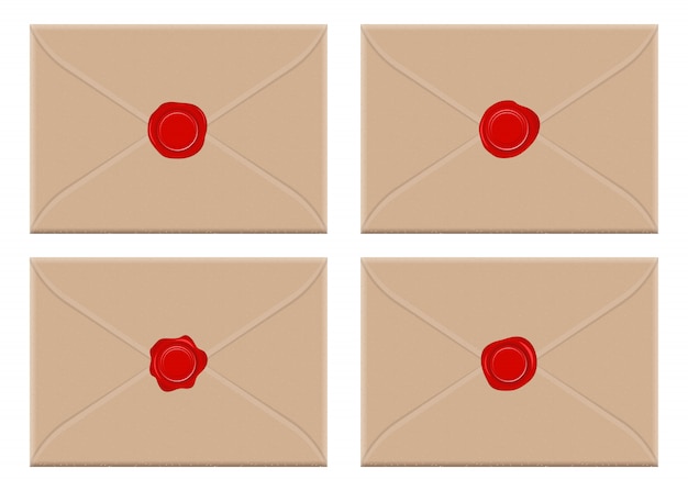 白い背景で隔離赤いワックスシールデザインイラスト封筒 プレミアムベクター