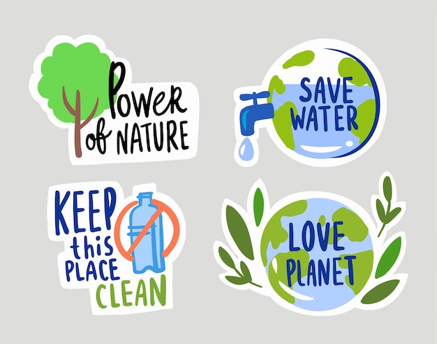 Premium Vector | Environmental stickers save the planet, ecology.