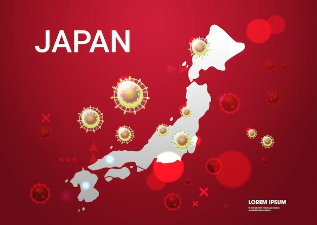 世界​の​浮遊​インフルエンザ​ウイルス​細胞​の​流行​インフルエンザ​の​広がり​武漢​コロナウイルスパンデミック​医療​健康​リスク​日本​地図​水平 Premiumベクター