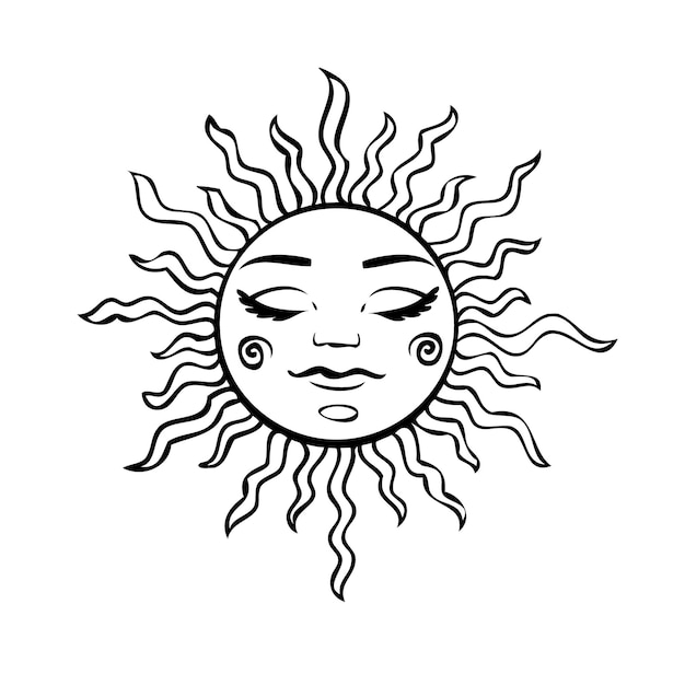Premium Vector | Esoteric symbols of the sun and moon with a face ...