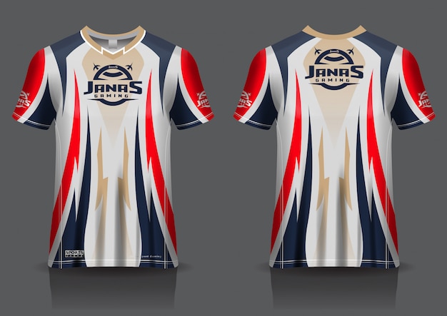 Esport gaming t shirt jersey template, uniform, front and back view | Premium Vector