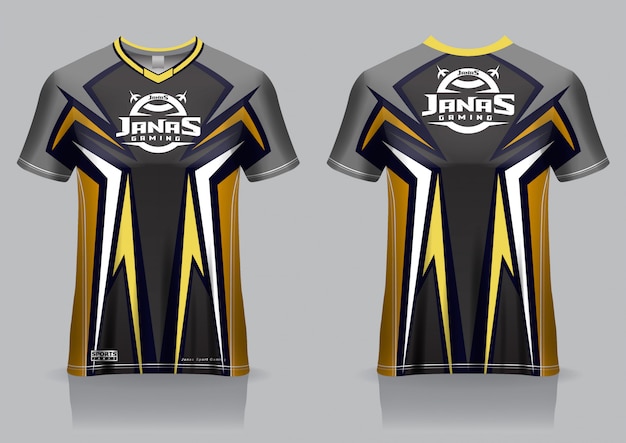 Esport gaming t shirt jersey template, uniform, front and back view | Premium Vector