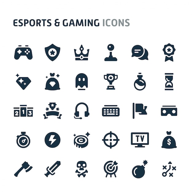 Esports & gaming icon set. fillio black icon series. Premium Vector