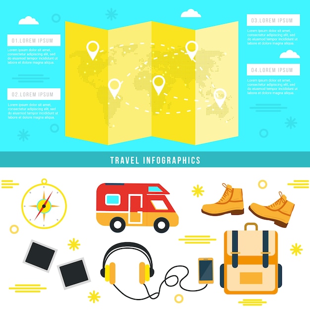 Essential travel accessories for infography Premium Vector
