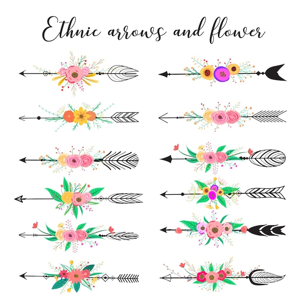 Download Ethnic arrows and flower, feathers and flowers boho style ...