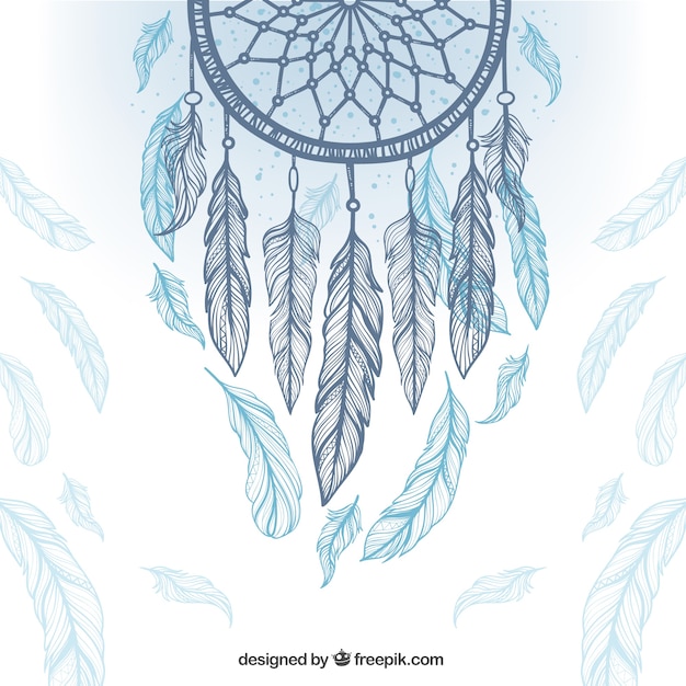 Ethnic background with dreamcatcher and feathers Free Vector
