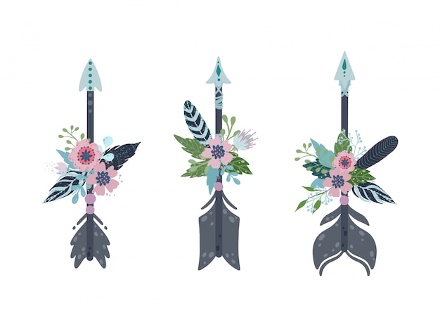 Download Ethnic boho arrows set. arrows, feathers, and floral ...