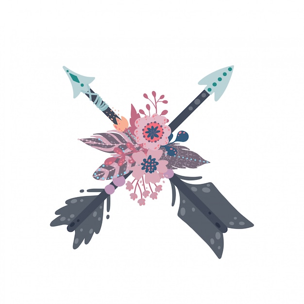 Download Ethnic boho arrows set. arrows, feathers, and floral ...