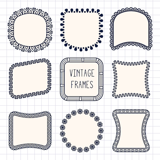 Ethnic hand drawn vector line border set and hipster ...