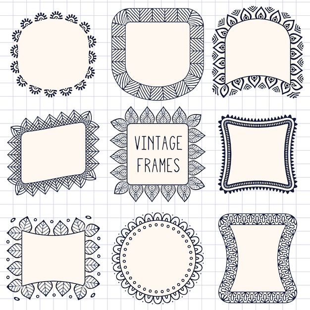 Download Ethnic hand drawn vector line border set and hipster ...