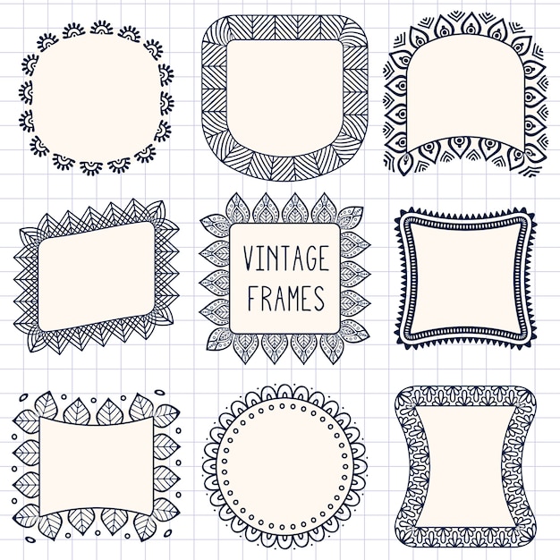 Ethnic hand drawn vector line border set and hipster ...