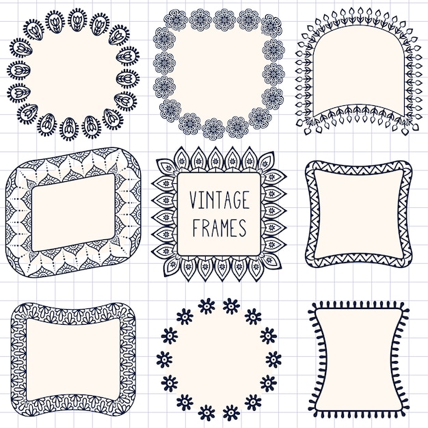 Download Ethnic hand drawn vector line border set and hipster ...
